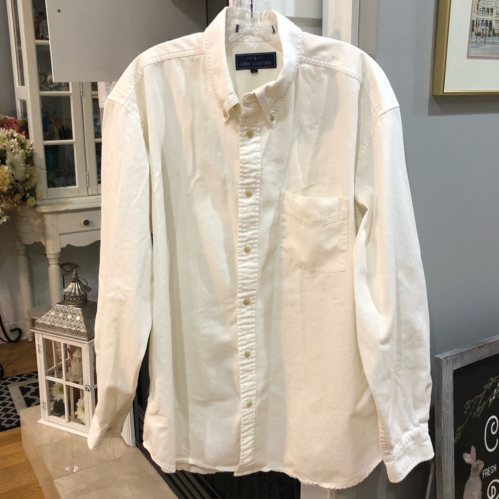 John Ashford Long Sleeve Off White Button Up Collared Dress Shirt